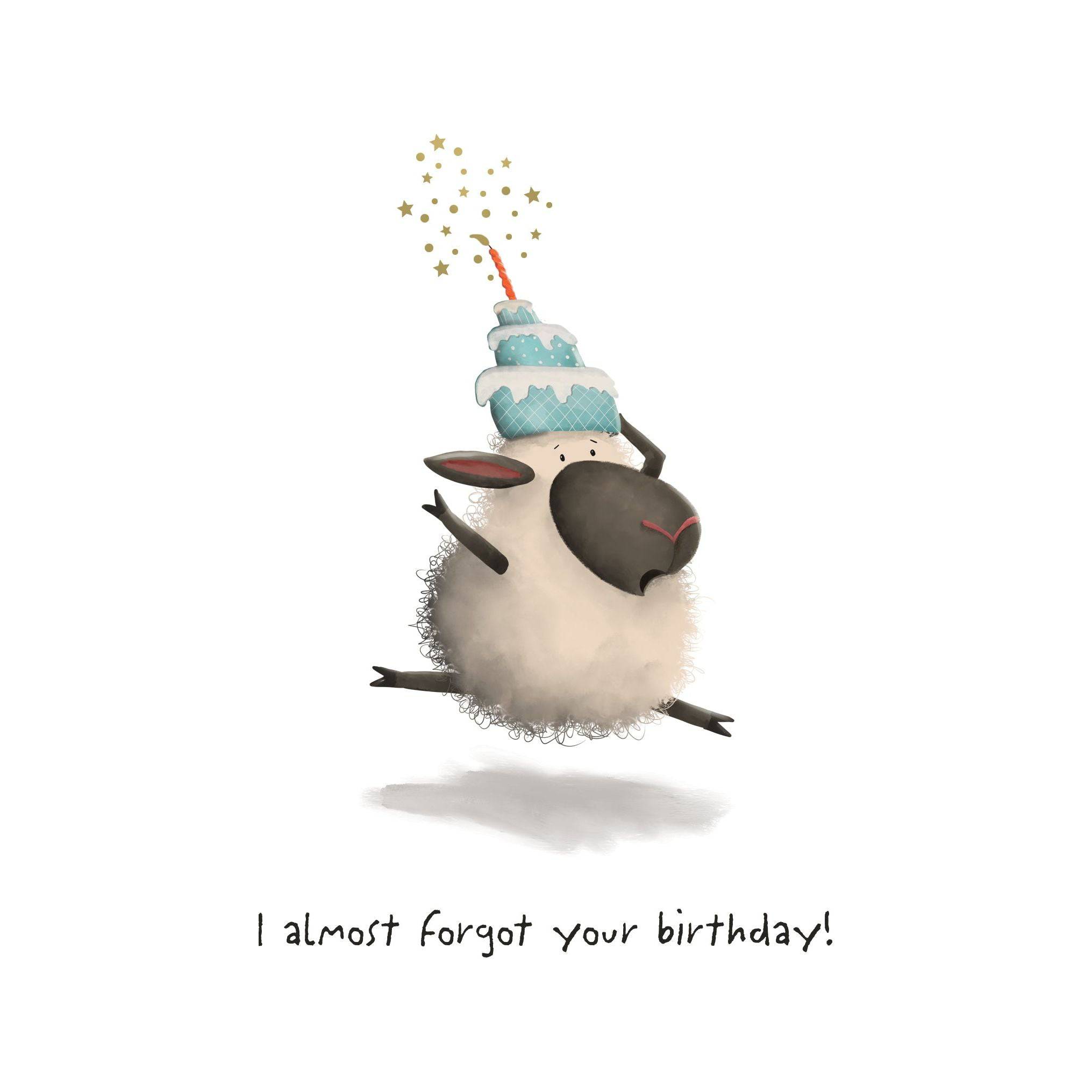 Forgetful Sheep belated birthday card from Pictura, featuring a cute sheep illustration and playful design for everyday greeting cards.